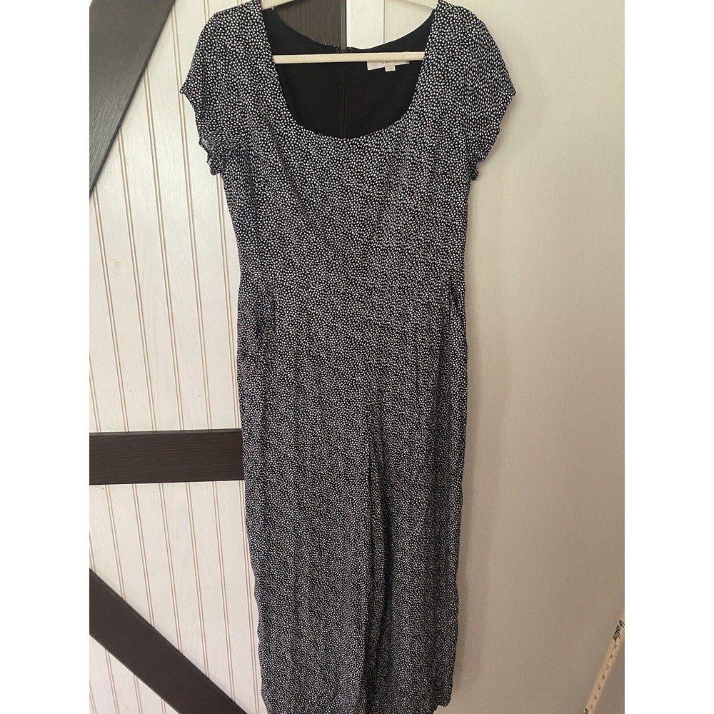 LOFT Black & White Polka Dot Wide Leg Jumpsuit Cap Sleeve Pockets Size 6